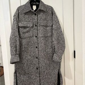 H&M Black and White Tweed Midi Shacket coat